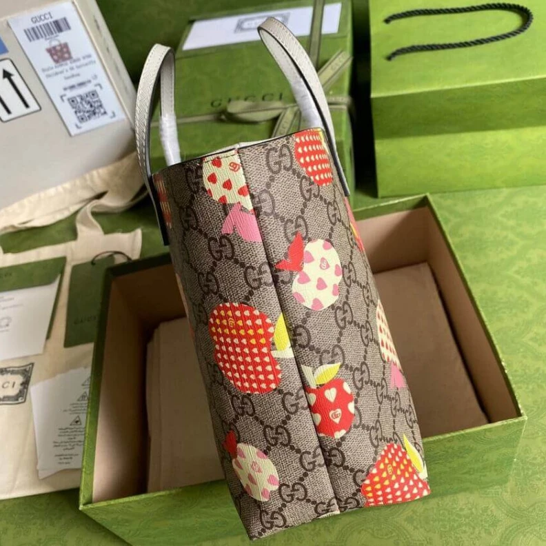 Lv belts replica Nylon lin Gucci Children's GG Heart Apple Pattern Tote
