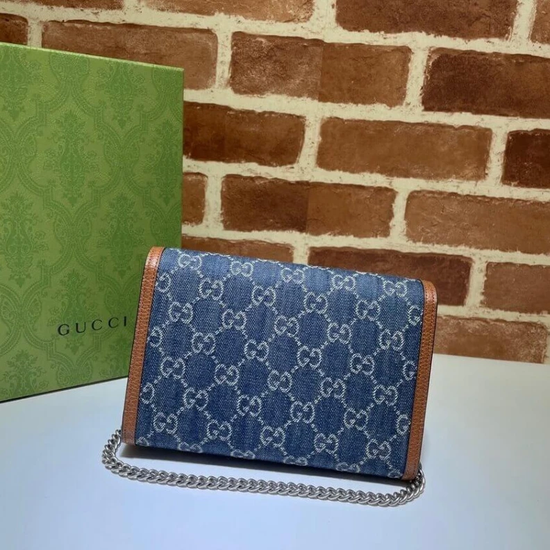 Top lv Dark blue Gucci Denim Dionysus Mini Chain Bag