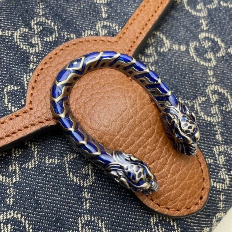 Top lv Dark blue Gucci Denim Dionysus Mini Chain Bag