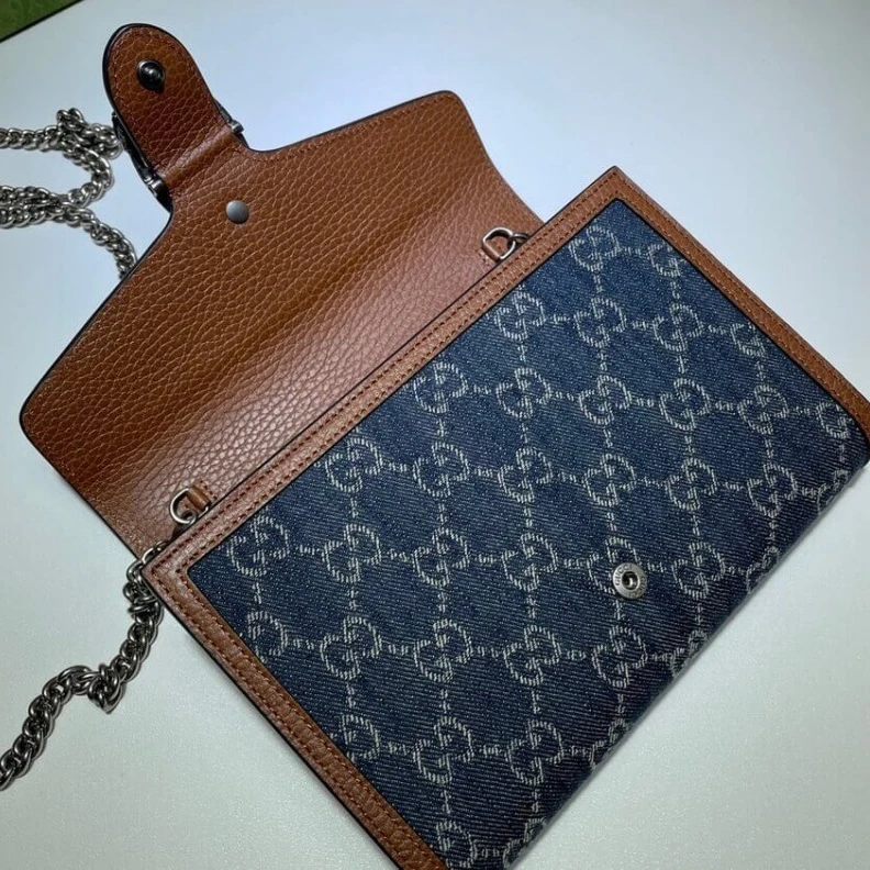 Top lv Dark blue Gucci Denim Dionysus Mini Chain Bag