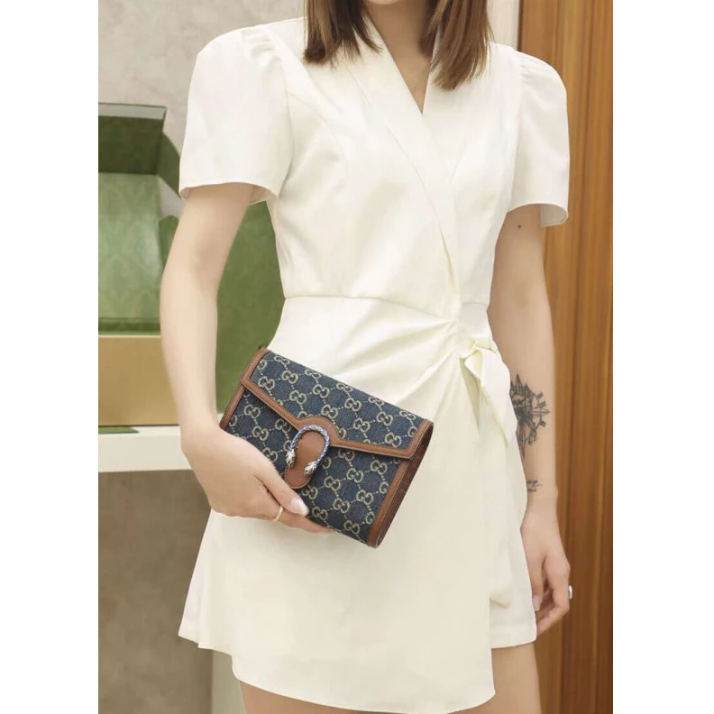 Top lv Dark blue Gucci Denim Dionysus Mini Chain Bag
