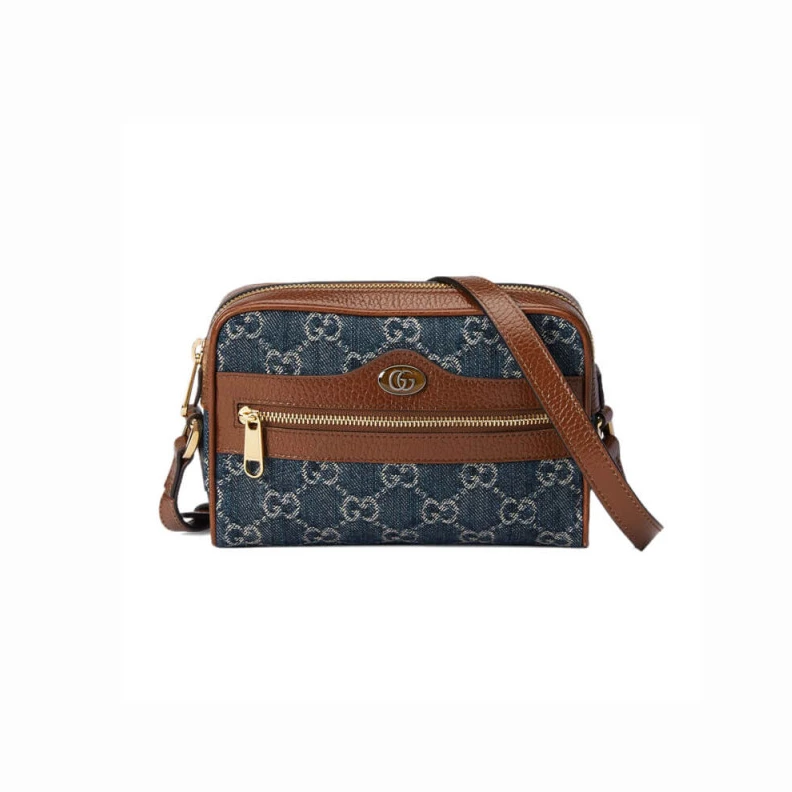 Goldtoned Gucci Denim Ophidia GG Mini Bag