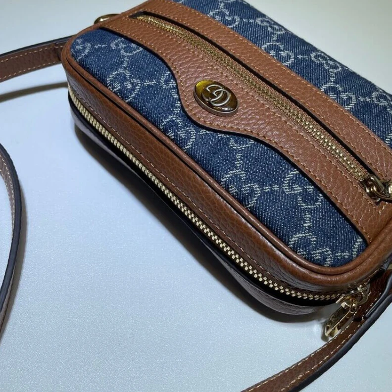 Top lv Goldtoned Gucci Denim Ophidia GG Mini Bag