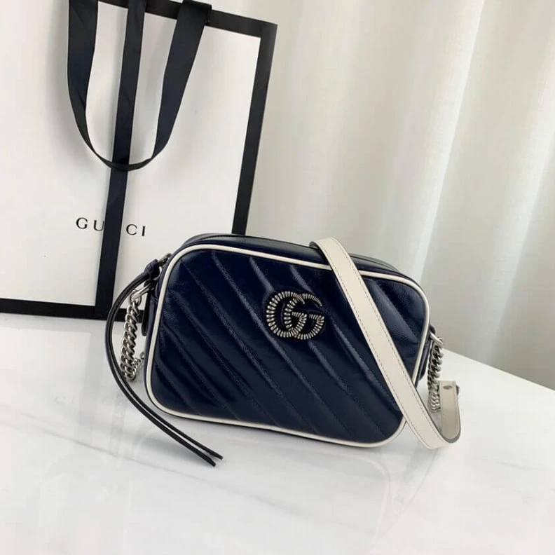 Chain sho Gucci Diagonal GG Marmont Mini Bag Blue White
