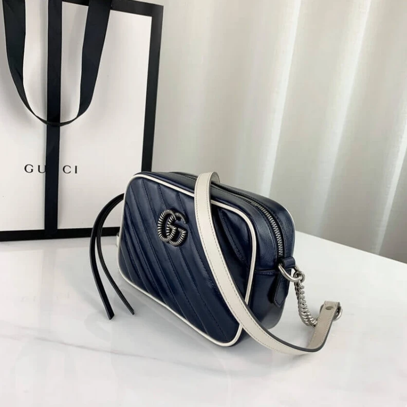 Replica bags lv Chain sho Gucci Diagonal GG Marmont Mini Bag Blue White