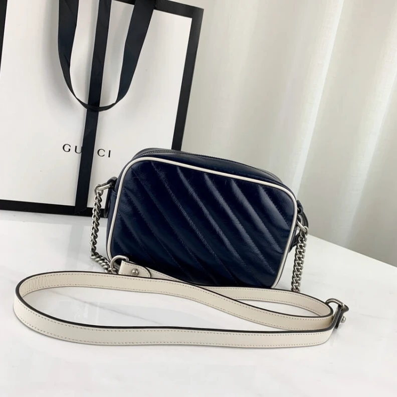Replica bags lv Chain sho Gucci Diagonal GG Marmont Mini Bag Blue White