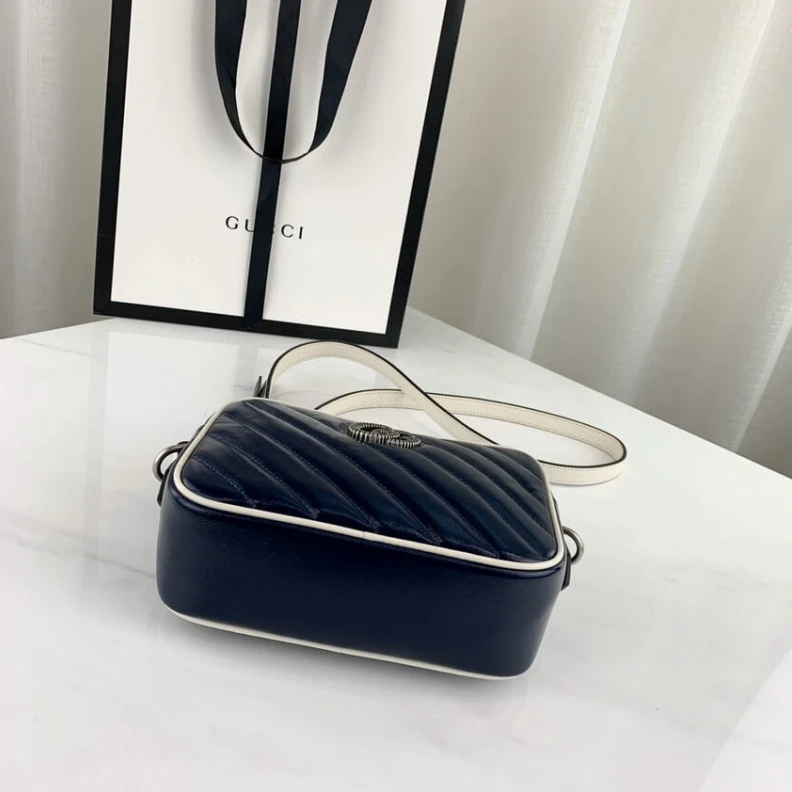 Replica bags lv Chain sho Gucci Diagonal GG Marmont Mini Bag Blue White