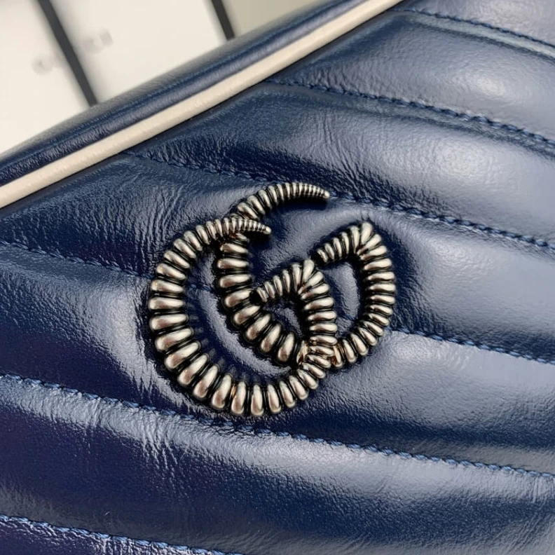 Replica bags lv Chain sho Gucci Diagonal GG Marmont Mini Bag Blue White