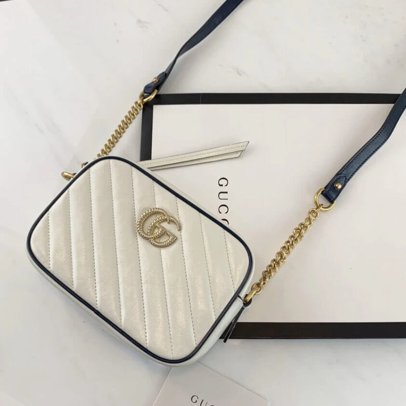 Kitlife ru Chain sho Gucci Diagonal GG Marmont Mini Bag White Blue