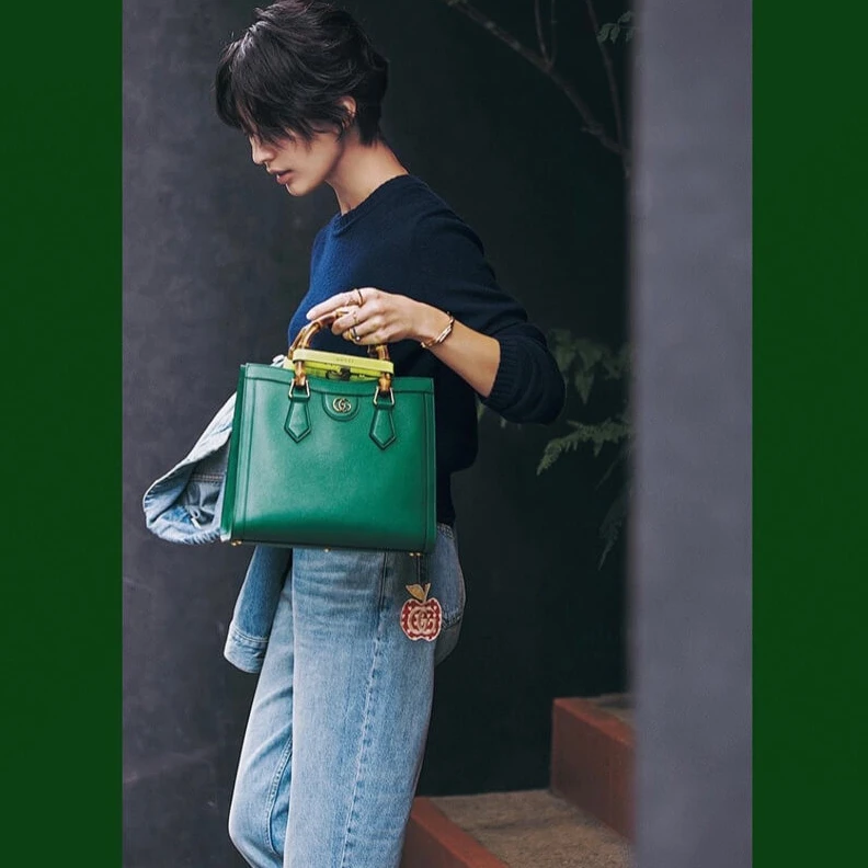 Kitlife Microfibe Gucci Diana Mini Tote Bag Green