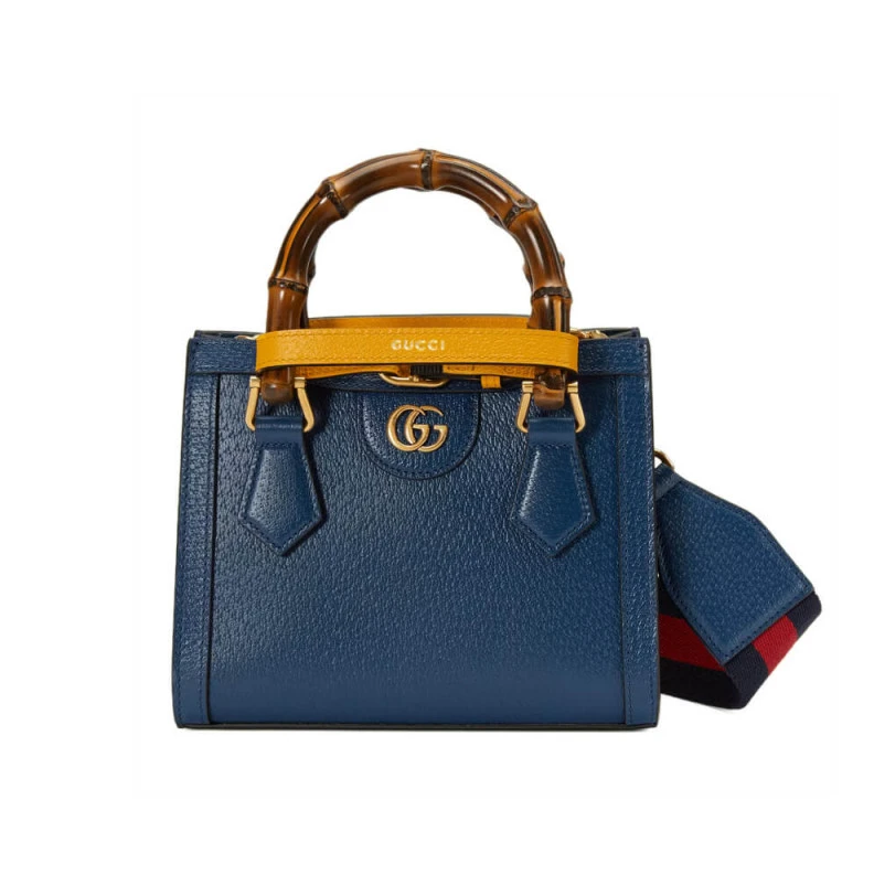 Shiny ant Gucci Diana Mini Tote Bag in Royal Blue Leather