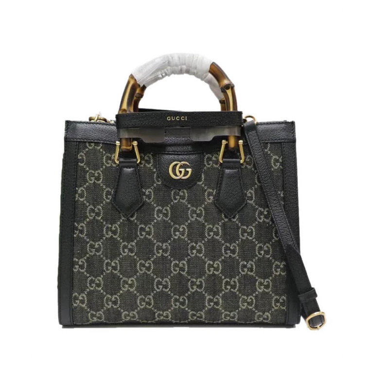 Bamboo ha Gucci Diana Small Tote Bag in Black Denim