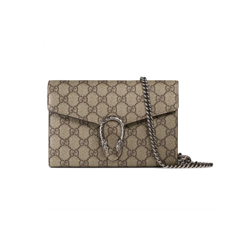 Three sep Gucci Dionysus GG Supreme Chain Wallet Beige