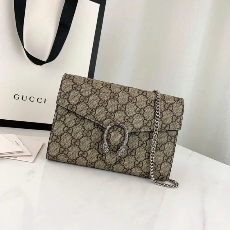 Kitlife Three sep Gucci Dionysus GG Supreme Chain Wallet Beige