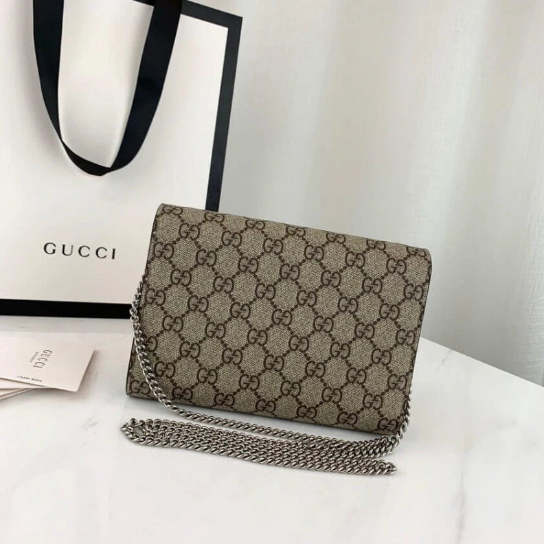 Kitlife Three sep Gucci Dionysus GG Supreme Chain Wallet Beige