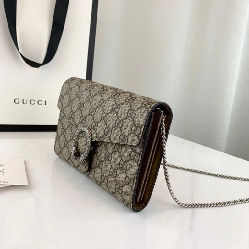 Kitlife Three sep Gucci Dionysus GG Supreme Chain Wallet Beige