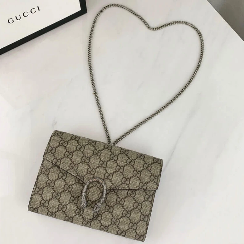 Kitlife Three sep Gucci Dionysus GG Supreme Chain Wallet Beige