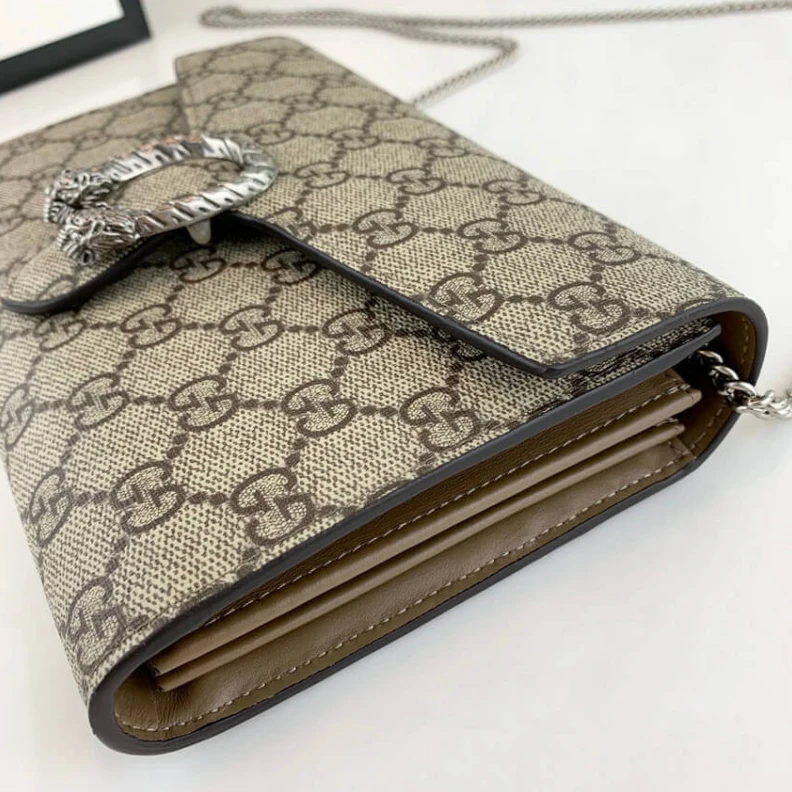 Kitlife Three sep Gucci Dionysus GG Supreme Chain Wallet Beige