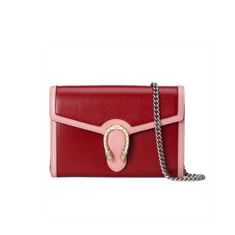 Goldtoned Gucci Dionysus Mini Chain Bag in Red and Pink Leather