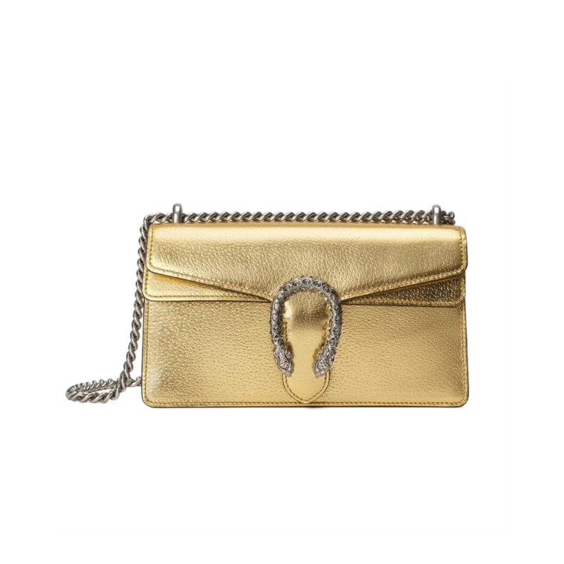 Pin closu Gucci Dionysus Small Shoulder Bag in Gold Lame Leather