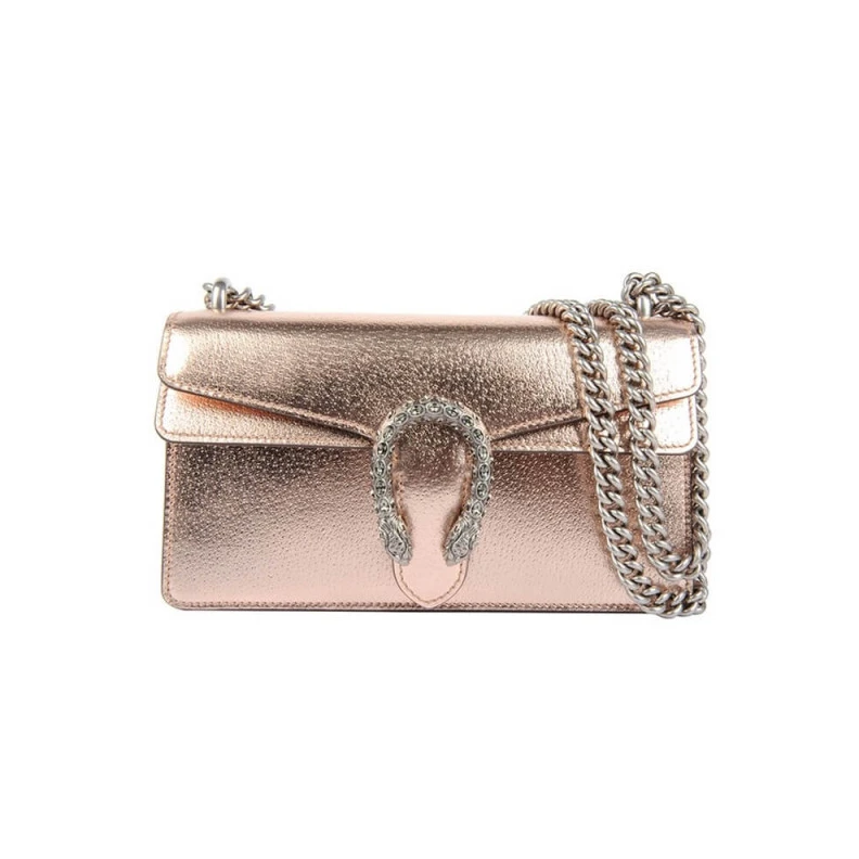 Sliding c Gucci Dionysus Small Shoulder Bag in Rose Gold Lame Leather