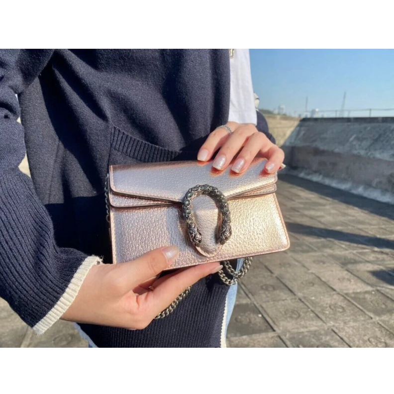 Replica bags lv Sliding c Gucci Dionysus Small Shoulder Bag in Rose Gold Lame Leather