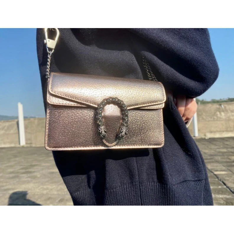 Replica bags lv Sliding c Gucci Dionysus Small Shoulder Bag in Rose Gold Lame Leather