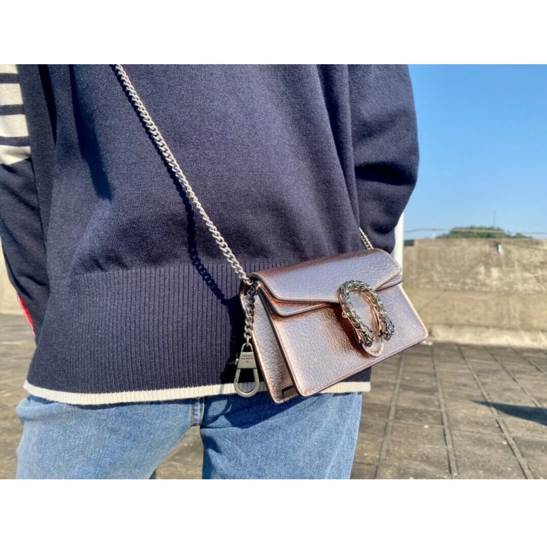 Replica bags lv Sliding c Gucci Dionysus Small Shoulder Bag in Rose Gold Lame Leather