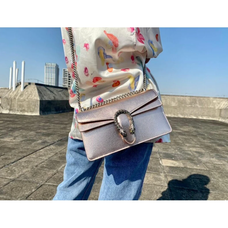 Replica bags lv Sliding c Gucci Dionysus Small Shoulder Bag in Rose Gold Lame Leather
