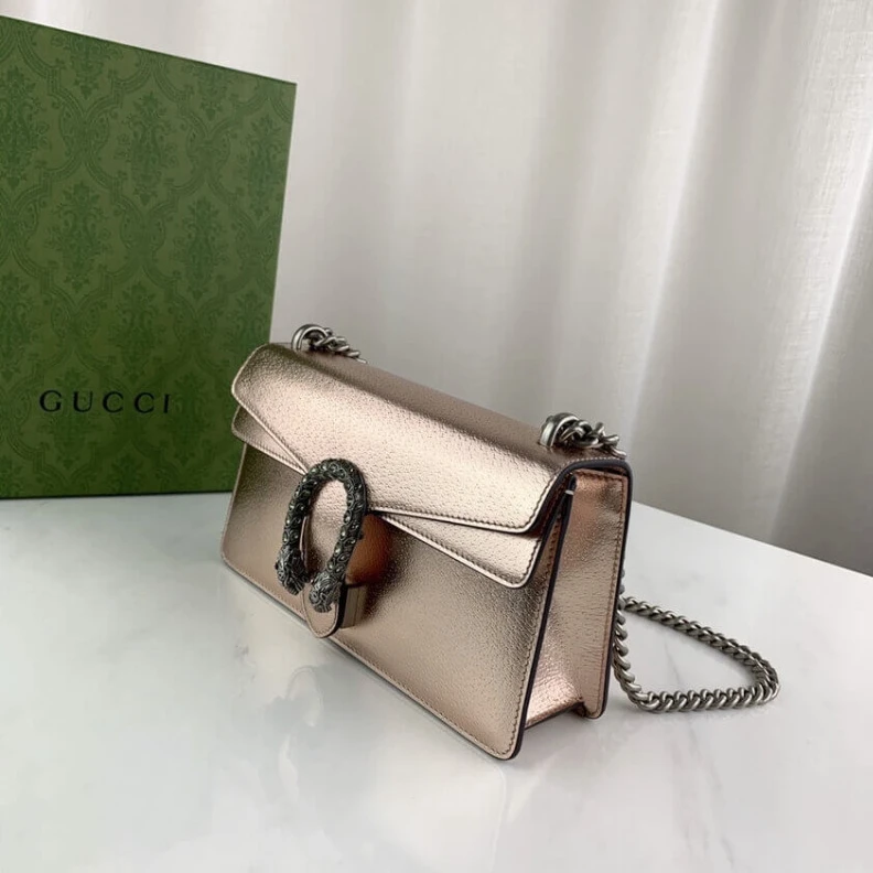 Replica bags lv Sliding c Gucci Dionysus Small Shoulder Bag in Rose Gold Lame Leather