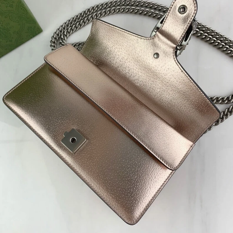 Replica bags lv Sliding c Gucci Dionysus Small Shoulder Bag in Rose Gold Lame Leather