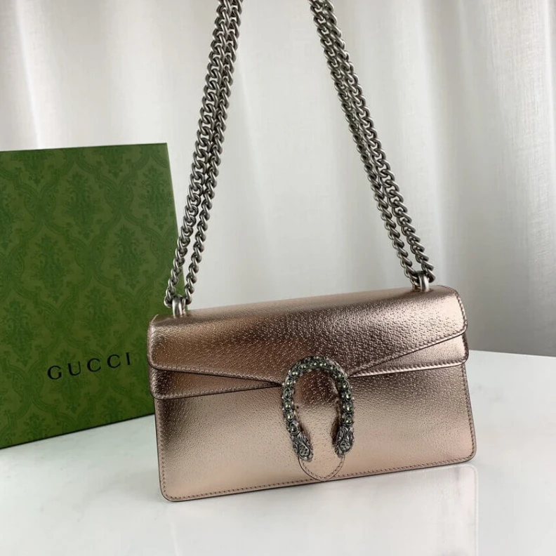 Replica bags lv Sliding c Gucci Dionysus Small Shoulder Bag in Rose Gold Lame Leather