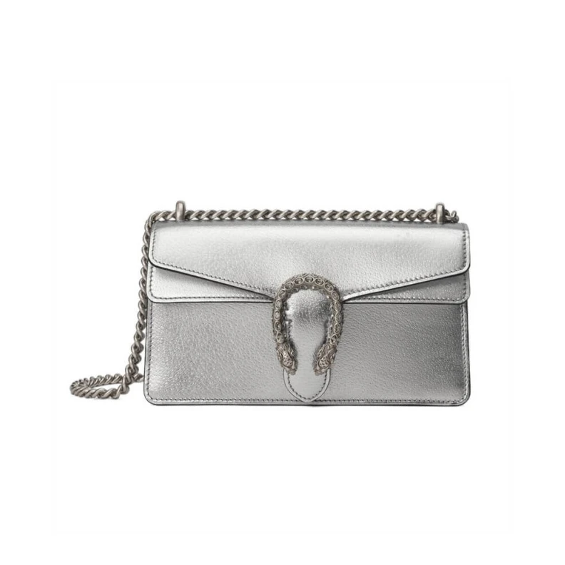 Silver la Gucci Dionysus Small Shoulder Bag in Silver Lame Leather