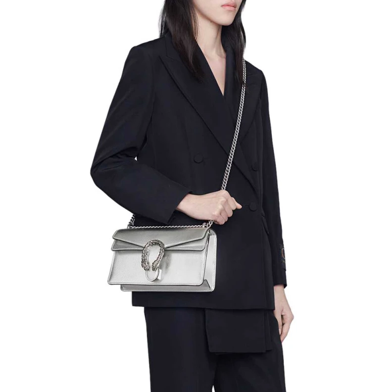 Louis vuitton locations Silver la Gucci Dionysus Small Shoulder Bag in Silver Lame Leather