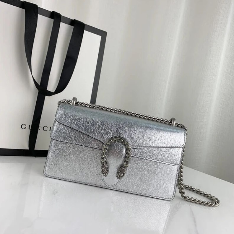 Louis vuitton locations Silver la Gucci Dionysus Small Shoulder Bag in Silver Lame Leather