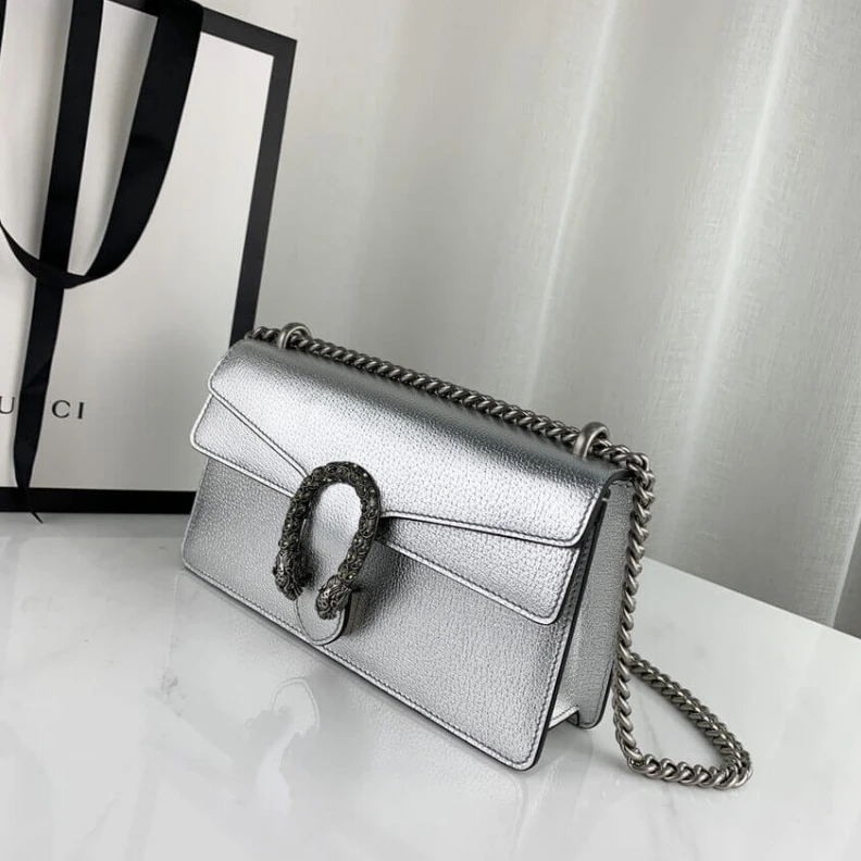 Louis vuitton locations Silver la Gucci Dionysus Small Shoulder Bag in Silver Lame Leather