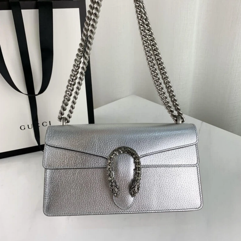 Louis vuitton locations Silver la Gucci Dionysus Small Shoulder Bag in Silver Lame Leather
