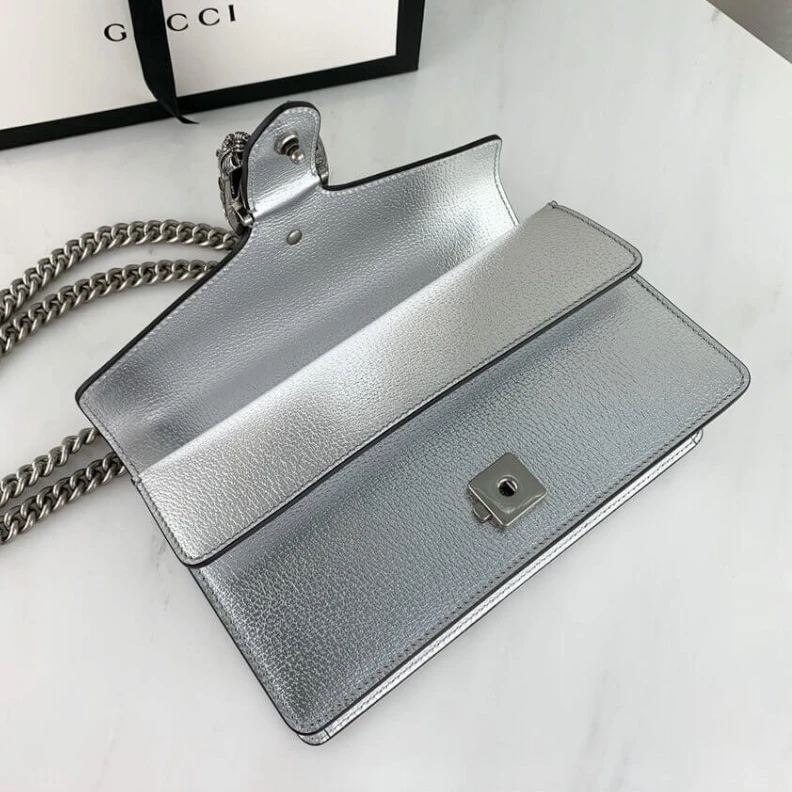 Louis vuitton locations Silver la Gucci Dionysus Small Shoulder Bag in Silver Lame Leather