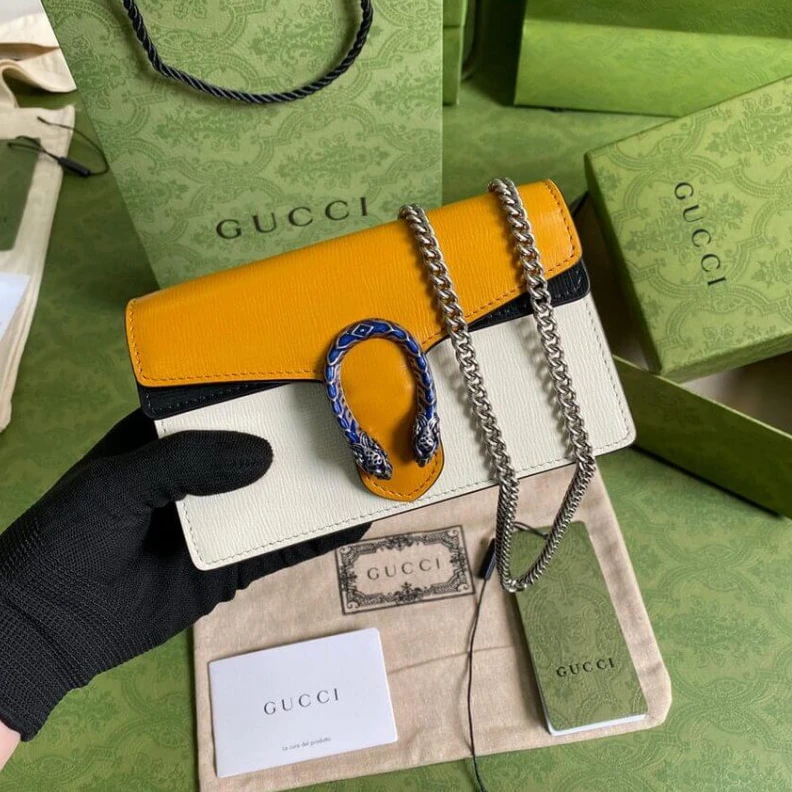 This item Gucci Dionysus Super Mini Bag Orange White Leather