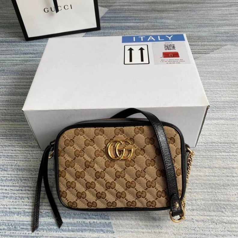 18 x 12 x Gucci GG Canvas Matelasse Mini Bag Black