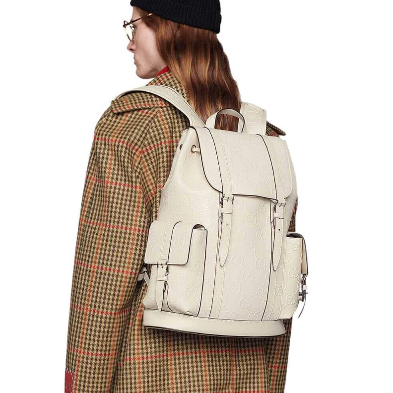 Exterior: Gucci GG Embossed Backpack White