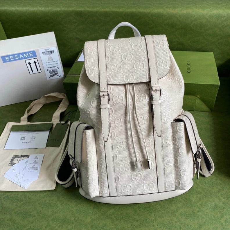 Exterior: Gucci GG Embossed Backpack White