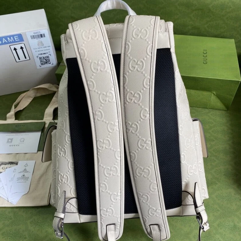Exterior: Gucci GG Embossed Backpack White