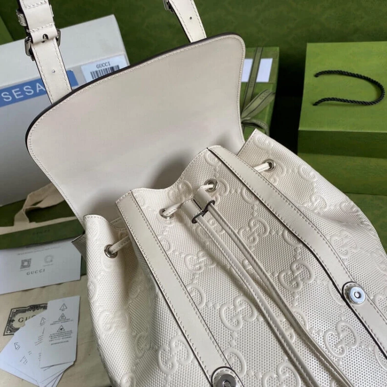 Exterior: Gucci GG Embossed Backpack White