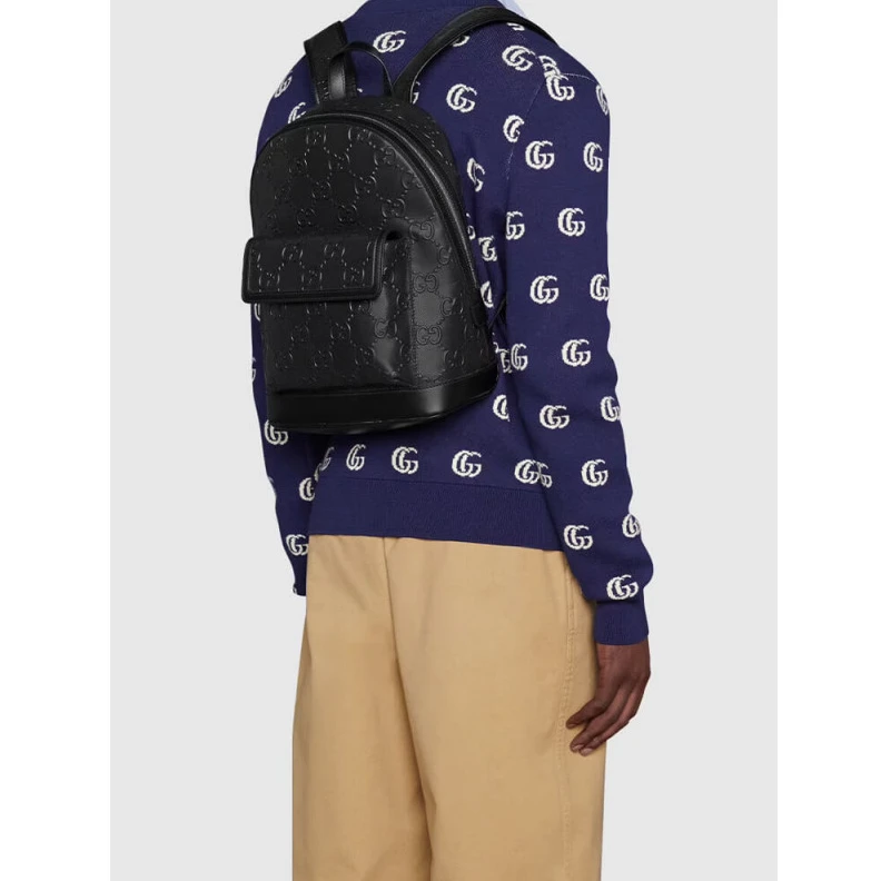 Replica bags A new back Gucci GG Embossed Backpack in Black Leather