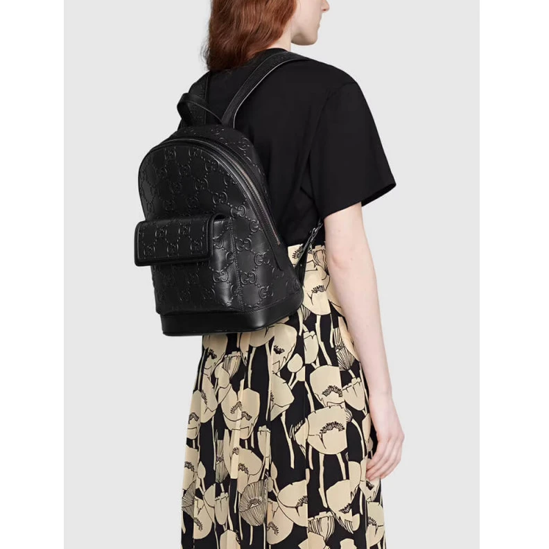 Replica bags A new back Gucci GG Embossed Backpack in Black Leather