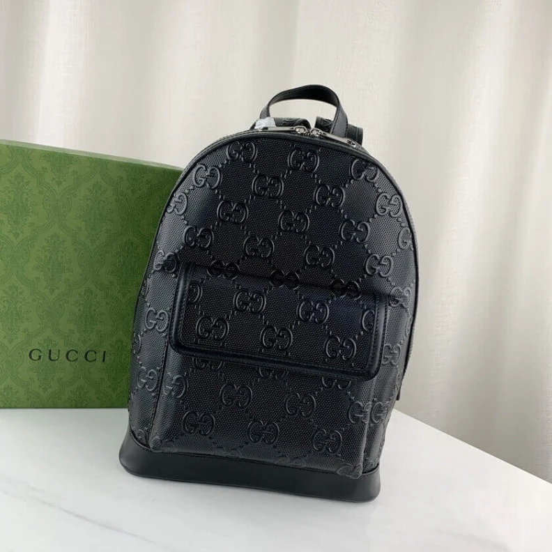 Replica bags A new back Gucci GG Embossed Backpack in Black Leather