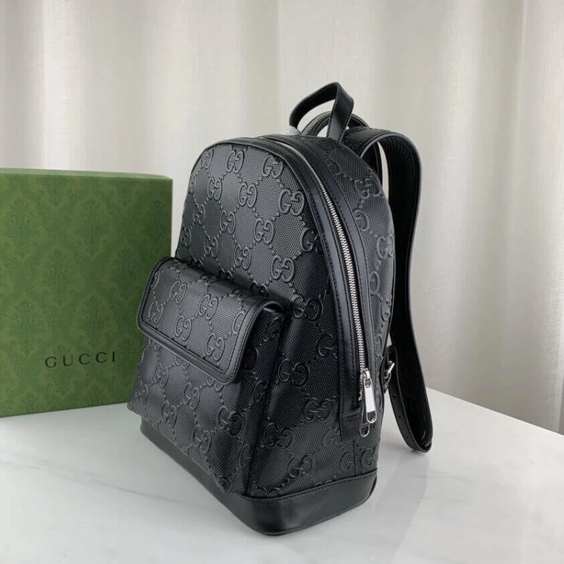 Replica bags A new back Gucci GG Embossed Backpack in Black Leather