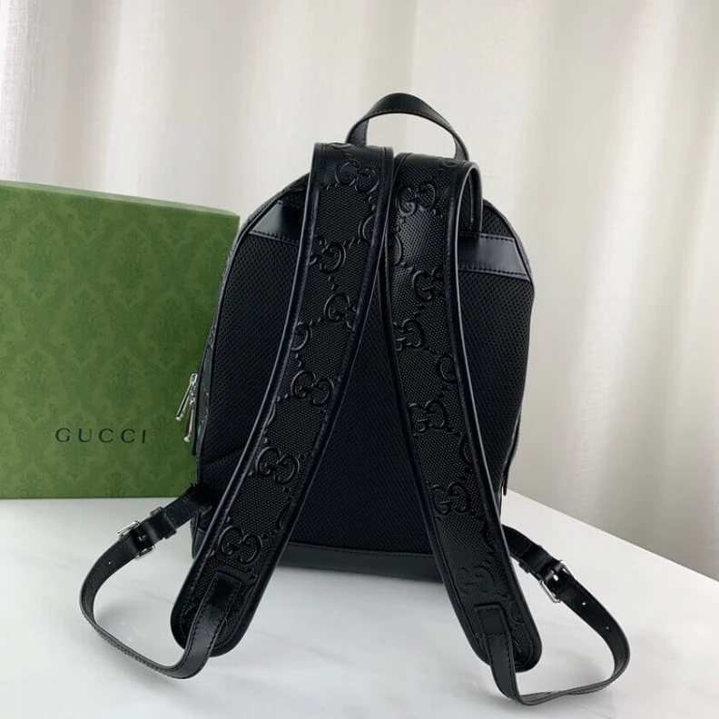 Replica bags A new back Gucci GG Embossed Backpack in Black Leather