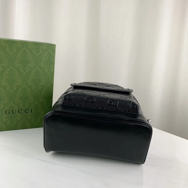 Replica bags A new back Gucci GG Embossed Backpack in Black Leather